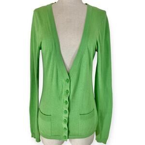 Anthropologie green button up cardigan ladies medium cotton Modal V-neck sweater